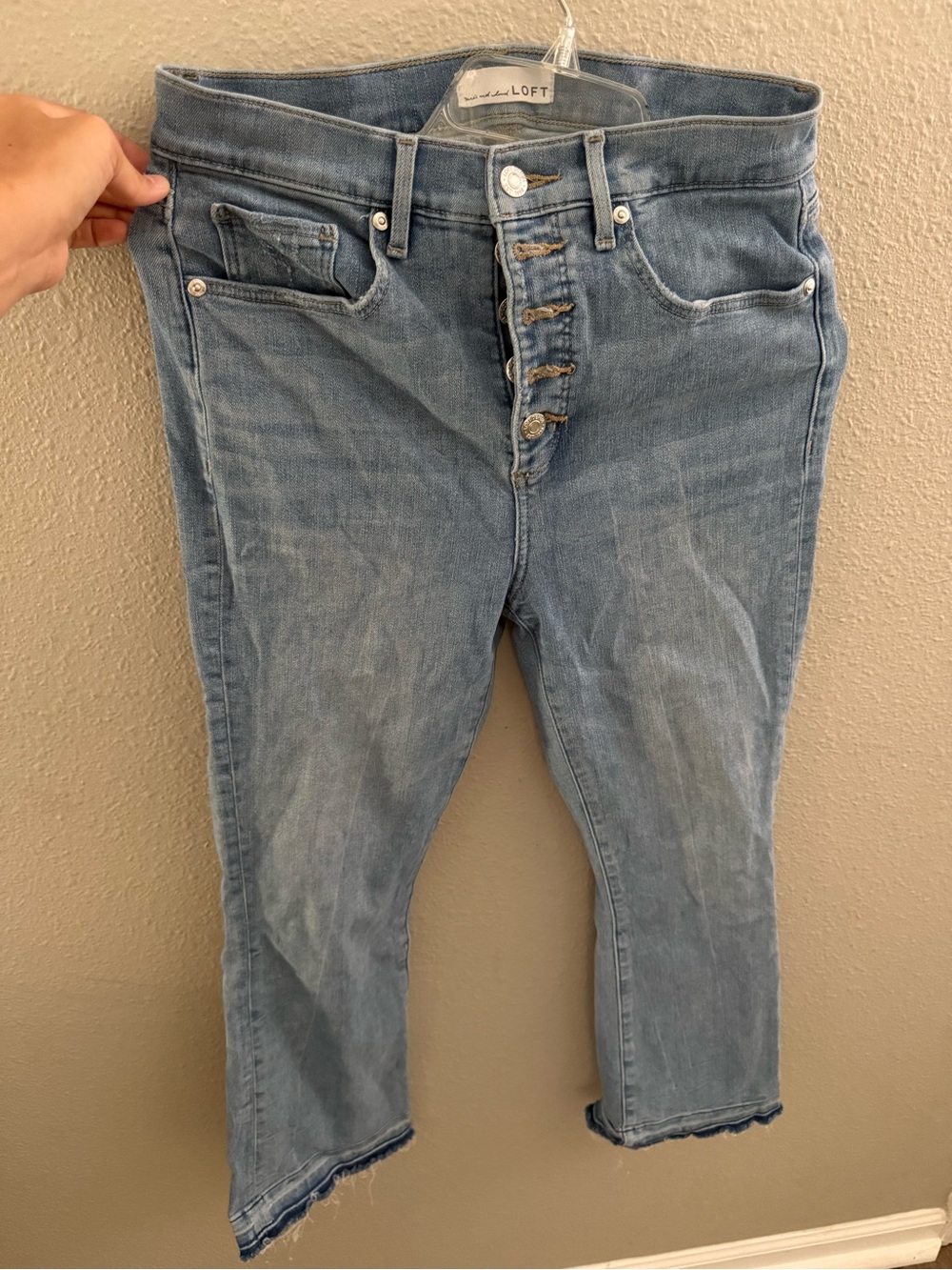 LOFT Light Blue High-Rise Cropped Button-Fly Jeans